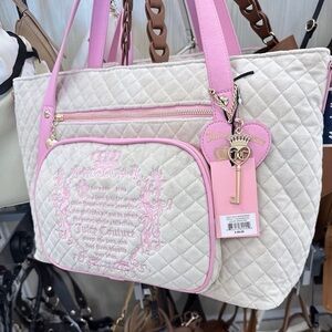 Juicy Couture Pink and Cream Quilted Tote